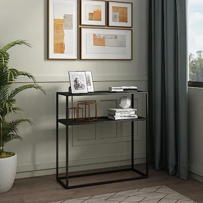 Imagen de [en.casa] Mueble Recibidor Consola Mesa de Entrada con Estante Adicional Decorativo Resistente a los Arañazos Metal 80 x 30 cm Negro