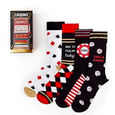 Imagen de Set de Regalo unisex Calcetines casino 4 pares ricos en algodón premium Novedad Regalos, multicolor, Talla única