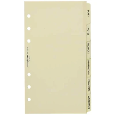 Imagen de Filofax Personal Set de 6 clasificadores para agenda anillas (agenda, notas, proyectos, información, información financiera, direcciones), color crema (en inglés)