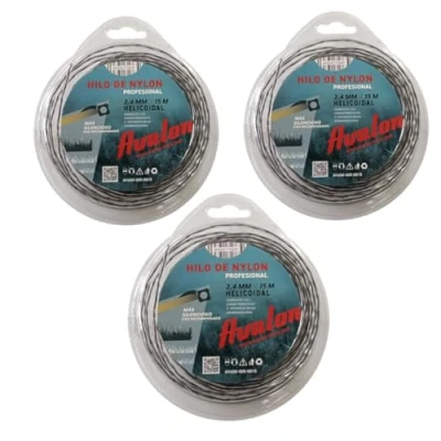 Imagen de Avalon Pack 3 Hilos Helicoidal de Nylon Universal para desbrozadora y Cortacésped (2,4 mm x 15 m) Hilo Reforzado DualPower maleza