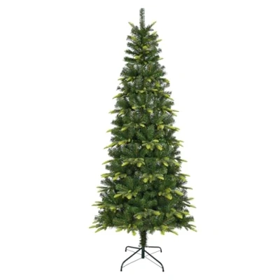 Imagen de Uten Árbol de Navidad Estrecho 225 cm, Realista PE Artificial Decoración Interior, 800 Aspecto Natural Puntas PVC y PE, Rama Bisagra, 2 Estilos, Base Metal, Reutilizable