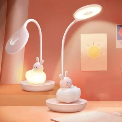 Imagen de FemKey Lámpara de Lectura LED, Escritorio Kawaii 5 Modos para Niños con Control Táctil Diseño ​Animados Único Conejo, Mesa Luz Nocturna (ROSA)
