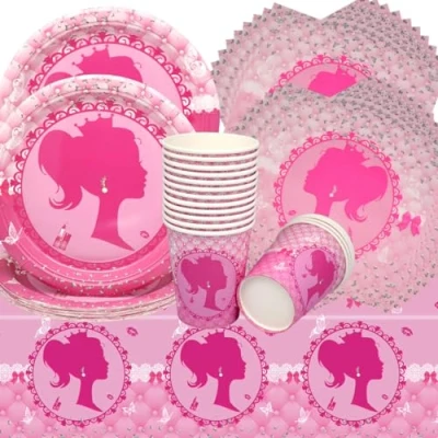 Imagen de Doyomtoy Vajilla para Fiesta de Princesa,53 Piezas Temática Princesa Decoraciones Cumpleaño Muñeca Niñas Platos Tazas Servilletas Suministros