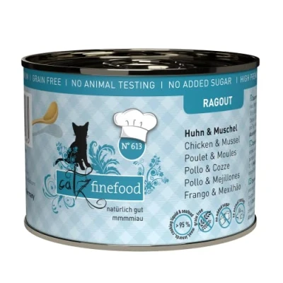 Imagen de catz finefood Ragout N 613 Comida húmeda para Gatos con Pollo y Concha Gatos, en Salsa sin Cereales azúcar, Alto Contenido de Carne, 6 latas 190 g