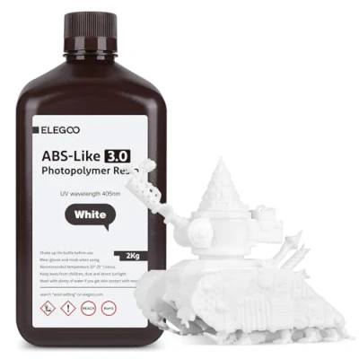 Imagen de ELEGOO Resina ABS Like 3.0 de 405 nm, Rápida UV LCD Alta Precisión, No Quebradiza, Tóxica para Impresora 3D LCD/DLP Fotopolímero 2000g Blanco