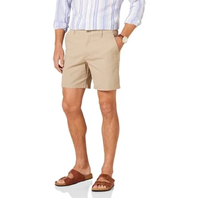 Imagen de Amazon Essentials Pantalones cortos chinos elásticos de 18 cm y corte entallado Hombre, Bronceado, 29W