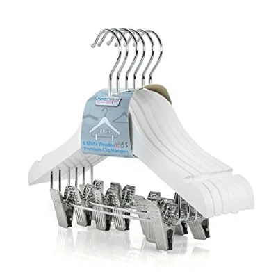 Imagen de Hangerworld 6 Perchas de Madera para niños con Clips, 30 cm, Color Blanco