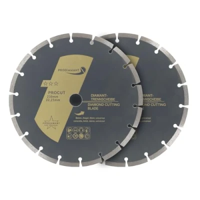 Imagen de PRODIAMANT juego de 2 discos diamantados universales 230 x 22,2 mm hormigón, piedra, ladrillo 230mm disco diamantado segmento 7mm
