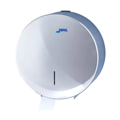 Imagen de Jofel Portarrollos de Papel Higiénico Industrial Grande, Dispensador en Rollos hasta 400m, max. 260mm Diámetro, Mandril 55mm, Acero Inox. Brillo AISI 304 Antivandálico, Futura AE26000