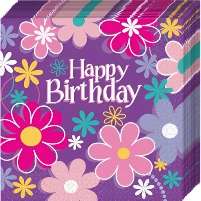 Imagen de Unique Party Servilletas de Papel Cumpleaños Diseño Flor Paquete 16 (40272)