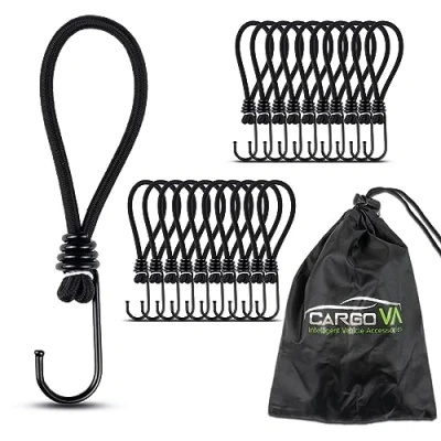 Imagen de CargoVA® 20 gomas elásticas con Gancho y práctica bolsa expansor para lonas redes, color negro, 15 cm [20 unidades]
