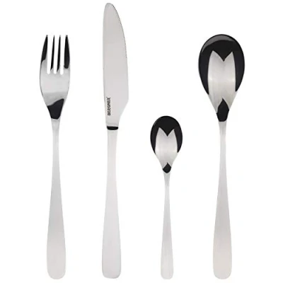 Imagen de BERGNER Lisboa Set de cubiertos 16 piezas, 4 cuchillos, tenedores, cucharas y cucharillas, Acero Inoxidable 18/10, diseño vanguardista moderno, Apto lavavajillas, acabado pulido mate