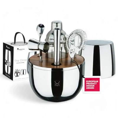 Imagen de MasterPRO The Drop Juego de 6 Piezas Cóctel Acero INOX Incluye Colador, Abrebotellas, Cuchara Larga, Coctelera, Jigger, Triturador Elegante y Profesional