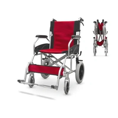 Imagen de QUIRUMED Silla de ruedas plegable Para traslado, Estructura aluminio, Ultraligera, Frenos acompañante, Plegado Compacto, Ortopédica, minusválidos