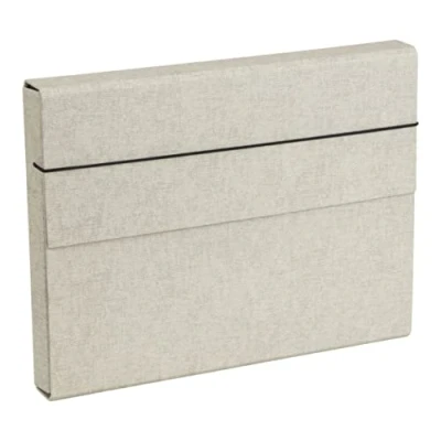 Imagen de Bigso Box of Sweden Carpeta organizadora A4 con goma elástica Organizador de documentos tablero fibras y papel aspecto lino portafolios gran capacidad beige