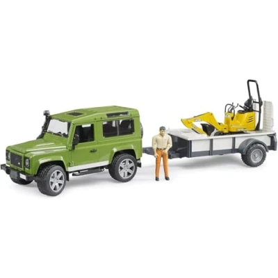 Imagen de bruder 02593 Land Rover Defender Station Wagon con remolque de un eje, micro excavadora JCB 8010 CTS, trabajador la construcción