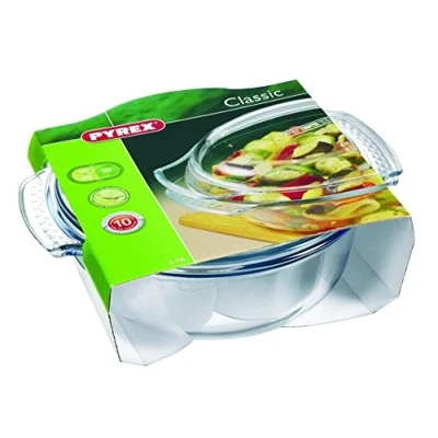 Imagen de Pyrex Fuente resistente al calor e ignífuga, envase para asar con tapa de cristal, vidrio, 5 L Classic