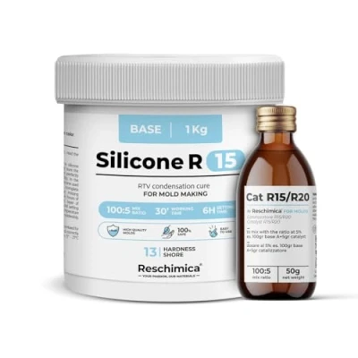 Imagen de Goma de silicona Líquida R15, ideal para moldes blanda, endurecimiento rápido, DIY, hacer resina, cera, yeso y hormigón (1 kg)