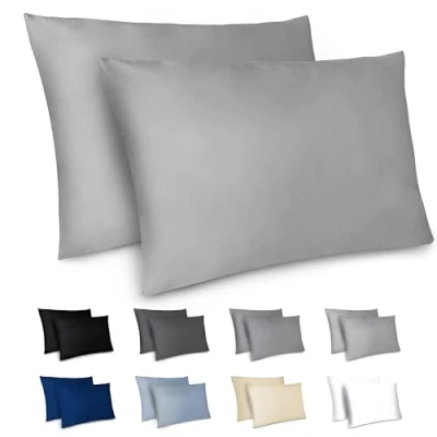 Imagen de Dreamzie Funda Almohada 40x80cm Lote de 2 Microfibra con Cremallera Certficadas Oeko Tex Suave y Cepillada Gris