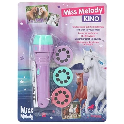 Imagen de Depesche 12058 Miss Melody Linterna para Niños con 3 Proyectores Intercambiables y 8 Motivos de Caballos Cada Uno, Iluminador Móvil Murales Incl. Pilas