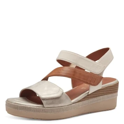 Imagen de Jana Softline 8 28364 42 499 Gold Wedge Plateau Sandale Komfortable Mehrweite Alltagsschuh Festlich Elegant, Sandalias con cuña Mujer, Beige Dorado, 37 EU Ancho