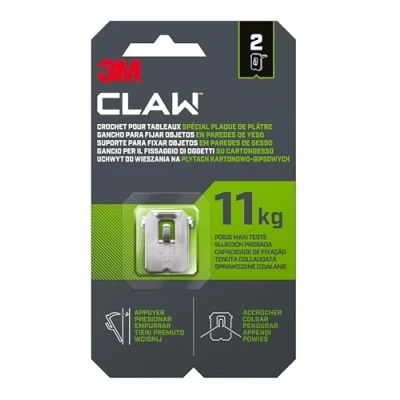 Imagen de 3M CLAW Paredes de Yeso 11 kg 3PH11 2WMR, 2 Ganchos, Plateado