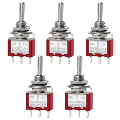Imagen de Heschen Mini interruptor de palanca momentáneo MTS 123, (ON) OFF SPDT, 3 pines, 2A 250V, 5A 120V, paquete 5