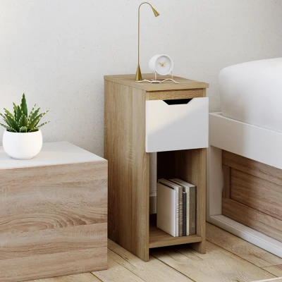 Imagen de Lote de 2 mesillas noche ANOUK 1 cajón con nicho madera efecto haya blanca