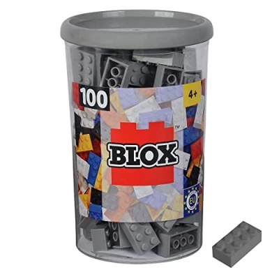 Imagen de Simba Blox 104114544 100 Bloques de construcción Grises para niños a Partir 3 años, 8 Piedras, en Lata, Totalmente Compatible con Muchos Otros Fabricantes
