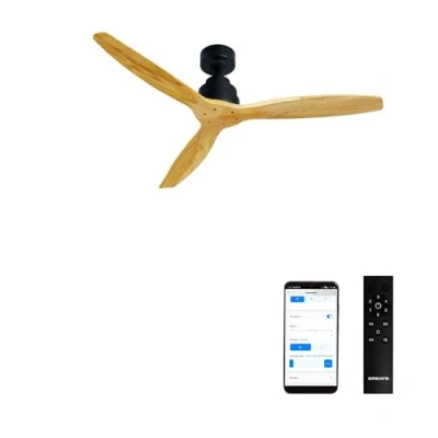 Imagen de CREATE / WINDSTYLANCE DC/Ventilador de techo negro aspas madera oscura con Wifi y mando 40W, Silencioso, Ø132 cm, 6 velocidades, temporizador, verano invierno, doble altura, motor DC