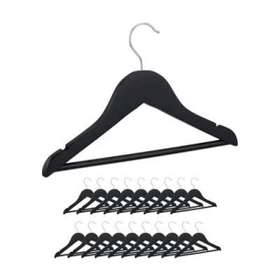 Imagen de Relaxdays Perchas Infantiles, Set 20, Colgadores de Madera, Bebé y Niño, Gancho Giratorio, con Barra Muescas, Negro, Hierro, 19 x 30,5 1 cm