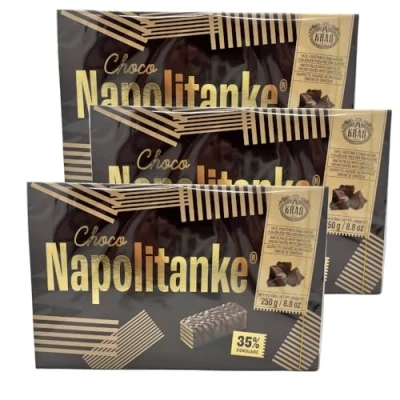 Imagen de NAPOLITANKE KRAS Galletas Premium de Wafers con Deliciosos Rellenos Leche, Crema Chocolate, Avellana Múltiples Tamaños (250 G, 3 PCS)