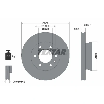 Imagen de TEXTAR 92301203 Disco de freno 300 28 06/07 130 ventilación interna revestido sin perno sujeción rueda, buje rueda