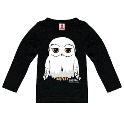 Imagen de Logoshirt®️ Harry Potter I Lechuza Hedwig Camiseta Manga Larga Estampada Niña y Niño Negro Diseño Original con Licencia Talla 176, 14+ años