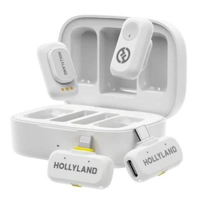 Imagen de Hollyland Lark A1 Combo Mini micrófono inalámbrico para iPhone y Android (2 TX + USB C RX Lightning Estuche de Carga), magnético Youtube, TikTok, podcasts Vlogs (Blanco)