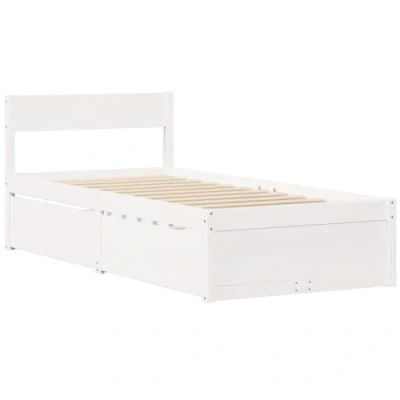 Imagen de vidaXL Estructura Cama con cajones Madera Maciza Pino Blanco 90x200 cm, Muebles de Dormitorio, Cama, Madera, Base