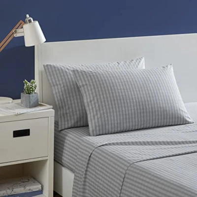 Imagen de Nautica Juego de sábanas matrimoniales, Ropa Cama percal algodón, crujiente y Fresco, Ligero Transpirable (Gris a Cuadros Michael, matrimonial)