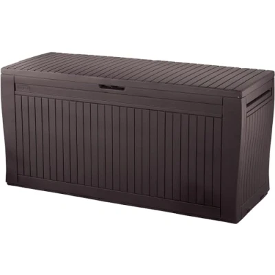 Imagen de Keter Comfy Arcón exterior, Baúl almacenaje, Capacidad 270L, Resina, Color marrón, Ordenación jardín y terraza, 44.7 x 116.7 57 cm