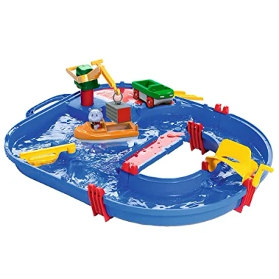 Imagen de AquaPlay 8700001501 Circuito de Juego acuático Start Set 21 Piezas con Barco portacontenedores, vehículo Anfibio y Figura