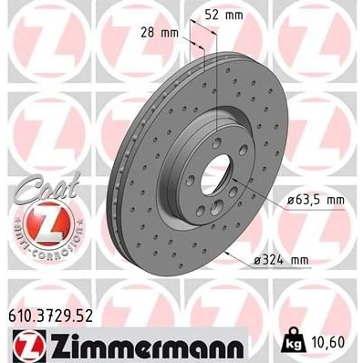 Imagen de ZIMMERMANN SPORT COAT Z 610.3729.52 Disco de freno 324 28 6/5 5 108 ventilación interna, perforado revestido VOLVO: XC60 I