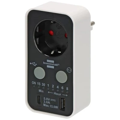 Imagen de Brennenstuhl Temporizador Digital con USB A y C (Enchufe para Uso en Interiores, Cuenta atrás Ajustable 7 Pasos, protección táctil Aumentada)