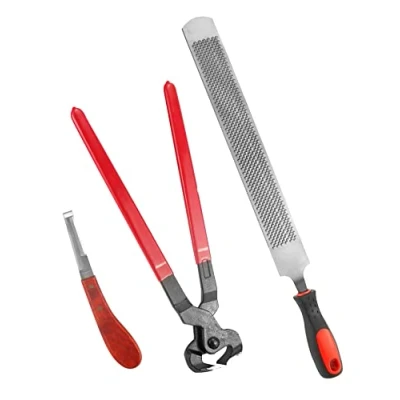 Imagen de QWORK® Juego de 3 Herramientas Profesionales para Cortar pezuñas herrador Caballos, Cuchillo pezuñas, cortadora escofina