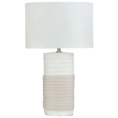 Imagen de Lámpara de mesa con pantalla en forma tambor lino base cerámica beige Navia
