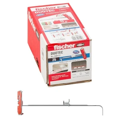Imagen de fischer 25 tacos para yeso Duotec 10, fijación con anclaje cargas elevadas en paneles y placas, Gris, orificio de 10 mm, 540177, mm