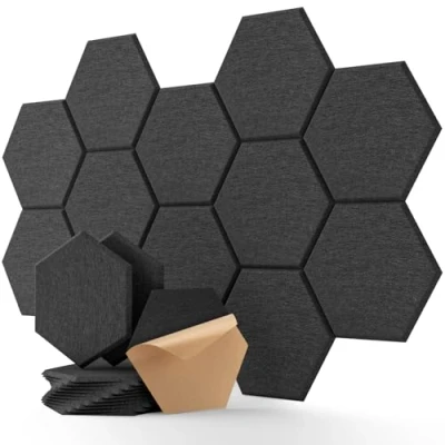 Imagen de Hexagon Paneles acústicos autoadhesivos (12 unidades, espuma acústica, aislamiento acústico de alta densidad, para decoración pared y tratamiento acústico, 30 x 26 0,9 cm)