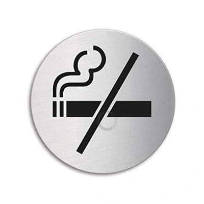 Imagen de Placa Prohibido fumar Ø 75 mm Señal acero inoxidable cepillado mate fino auto adhesivo Ofform Design No. 39062