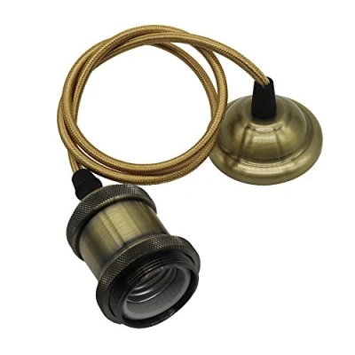 Imagen de E27 Lámpara Colgante Vintage Retro Antigua Edison Base 110 250V Adaptador de Enchufe Cobre con 1m Cable (Bronce)