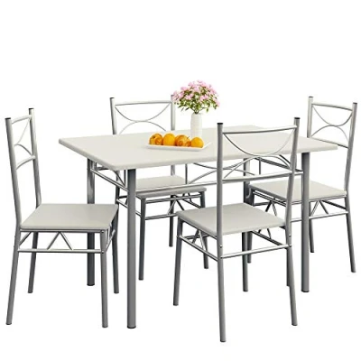 Imagen de CASARIA® Conjunto Mesa y 4 sillas Paul Muebles de Cocina Comedor Blanco MDF Resistente 110x70cm