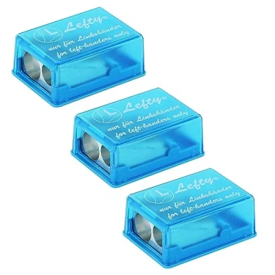 Imagen de KUM AZ105.34.16 B sacapuntas Doble para Zurdos, 3 Piezas, Azul, con contenedor