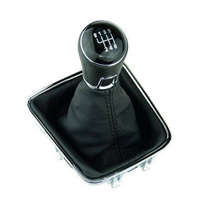 Imagen de L&amp;P A278 3 Funda para palanca de cambios color negro 6 marchas 12 mm compatible con VW Golf Plus 5M 521 Tiguan I 5N marco cromado juego completo perilla Plug Play pieza recambio